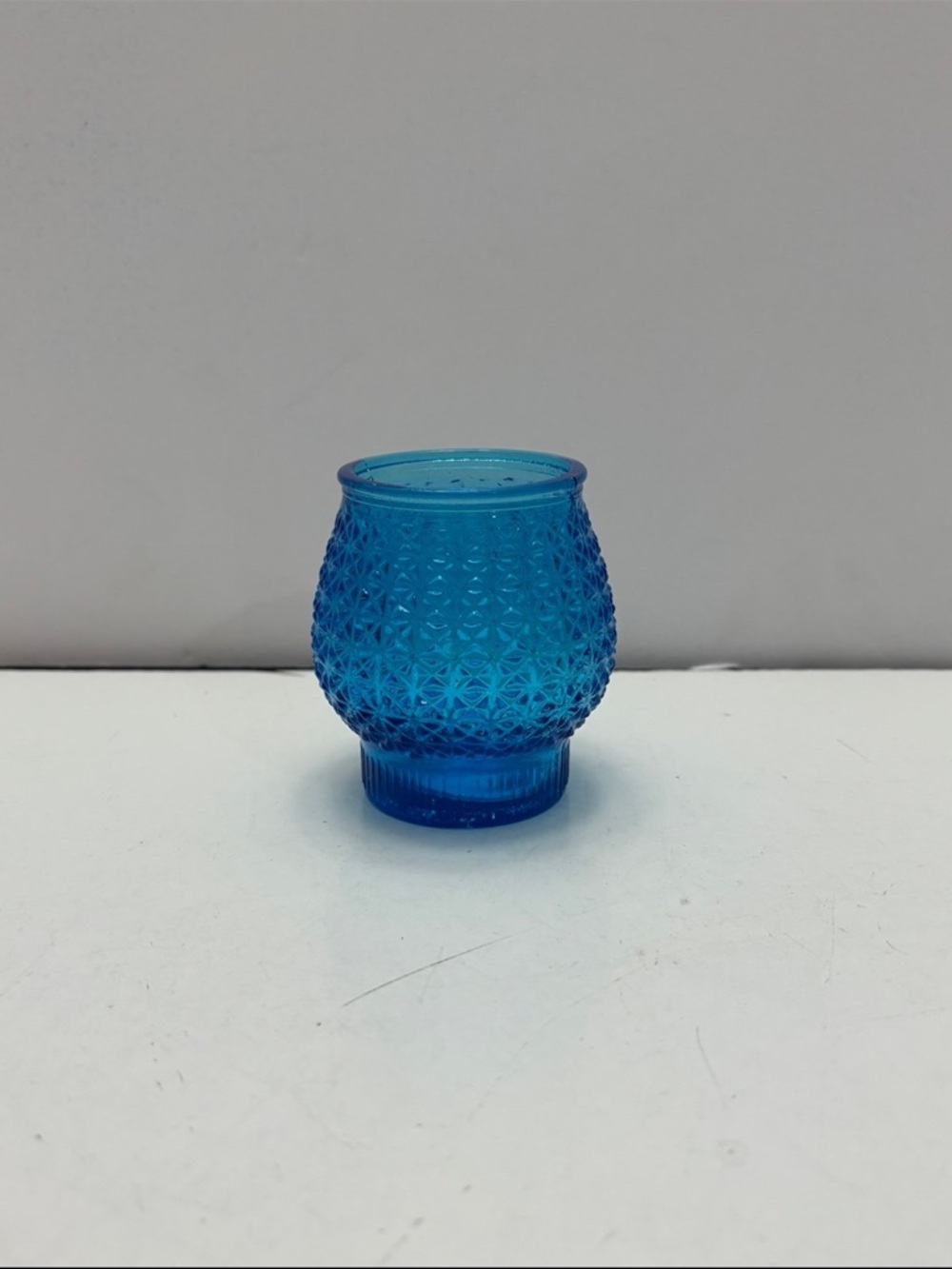 Blue daisy and button glass candle holder